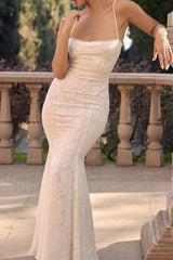 Sexy Backless Strap Design Square Neck Fishtail Dresses