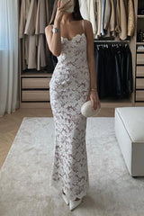 Sexy Lace Strap Design V Neck Long Dresses