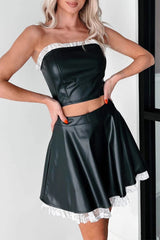 Sexy Lace Patchwork Zipper Strapless Sleeveless Two Pieces