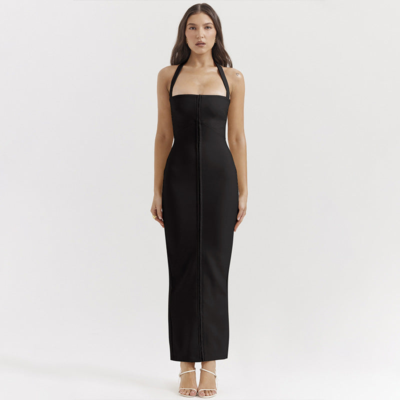 Square Neck Halter Neck High Waist Slim Fit Hip Dress