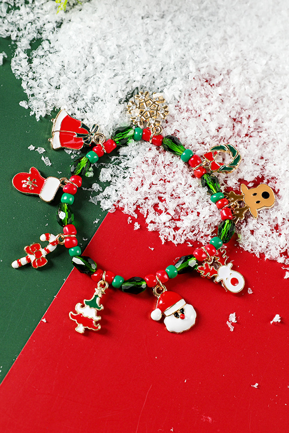 Fiery Red Christmas Pattern Pendant Beaded Bracelet