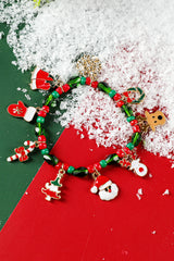 Fiery Red Christmas Pattern Pendant Beaded Bracelet