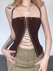 Pydshop – Rückenfreies, ärmelloses Neckholder-Top in Braun