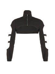 Pydshop Black Buckle Turtleneck Pullover Smock Zipper Top