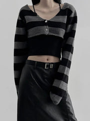 Pydshop 2024 Fashion Woman tops y2k style Gothic Stripe Buttons Up Knit Crop Top