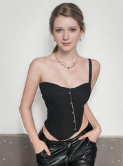 Pydshop Black One Shoulder Lace-up Split Top