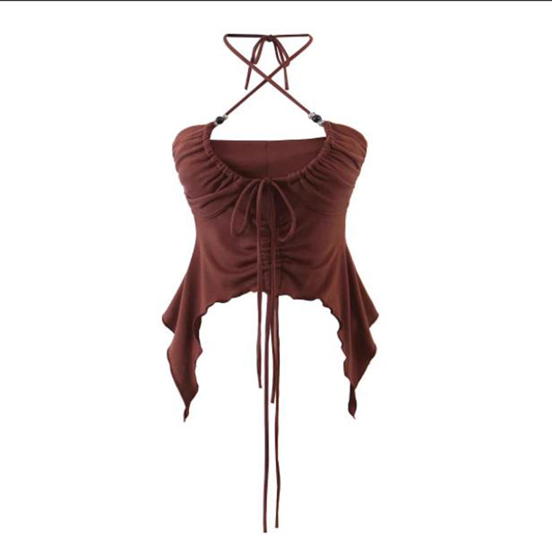 Pydshop Women's Sexy Punk Lace Up Crop Top Backless Camisole Summer Vest Fashion Club Wear Black Tank Tops Y2K Clothing