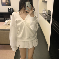 Pydshop Casual Hooded Pullover Top Women Y2K V-neck Hoodies Solid Harajuku Long Sleeve Hoodie Oversized Tops Female Loose Clothing