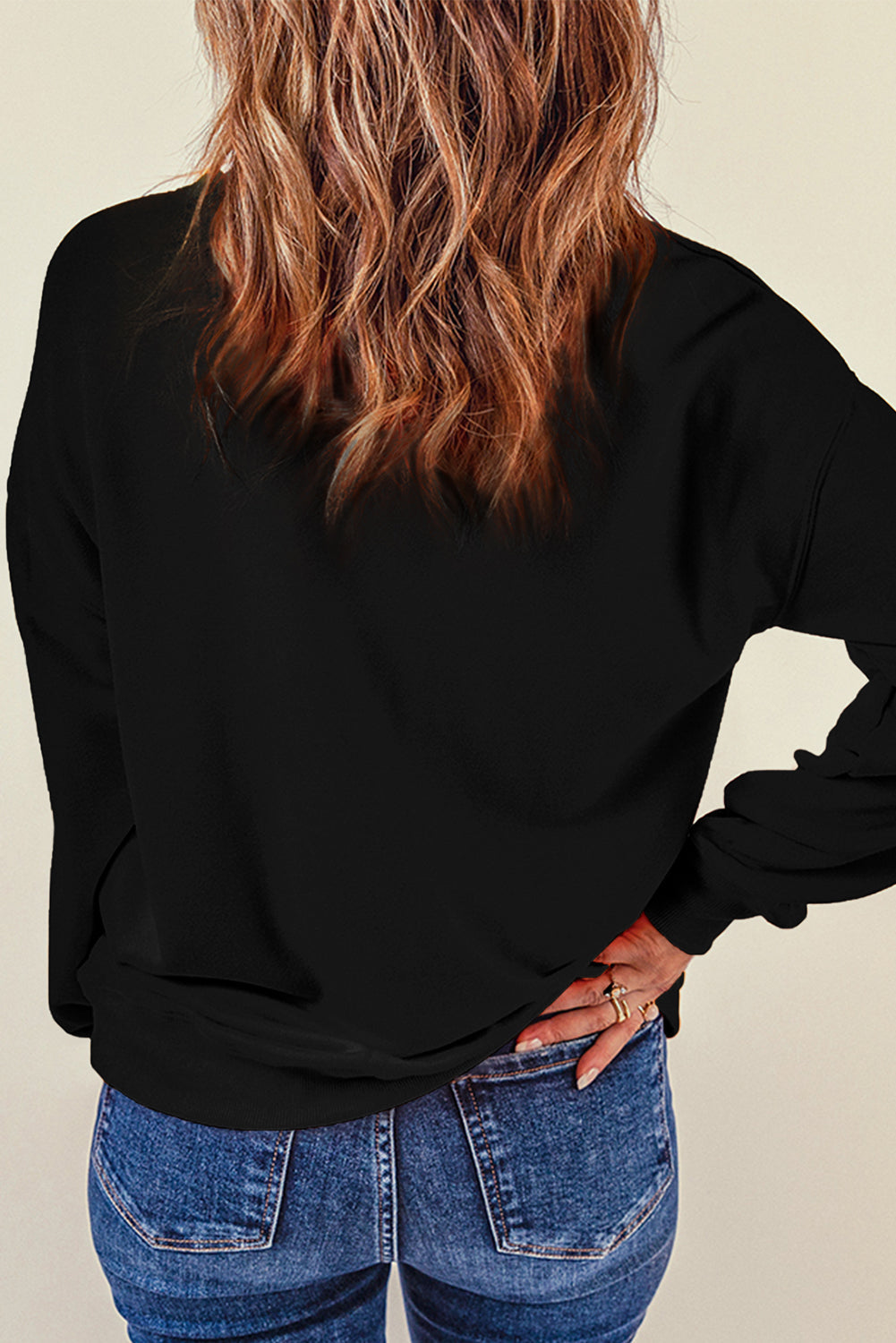 Black Merry and Bright Heat Transfer Printing Graphic Christmas Pullover Sweatshirt