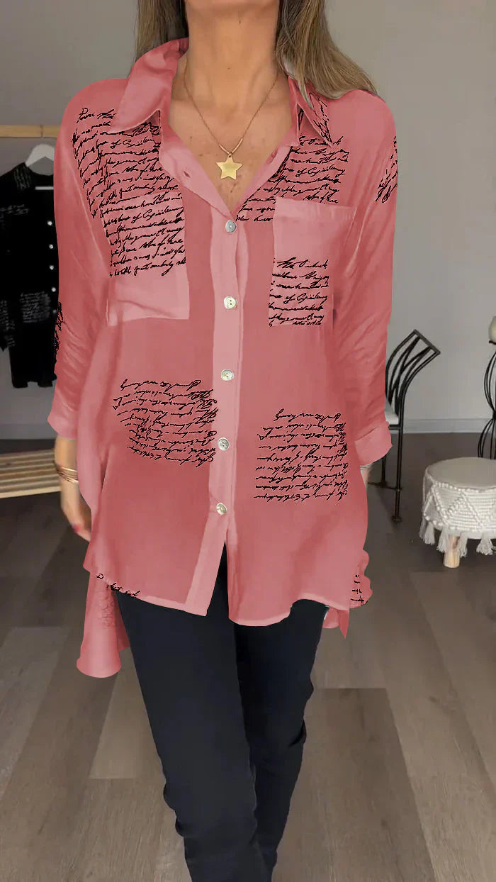 Sofia - Letter Print Fashion Lapel Shirt