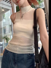 Pydshop Knitted Sleeveless Tank Top Women's Hollow Out Chic And Sexy Thin Summer Tops Y2k Clothing 2024