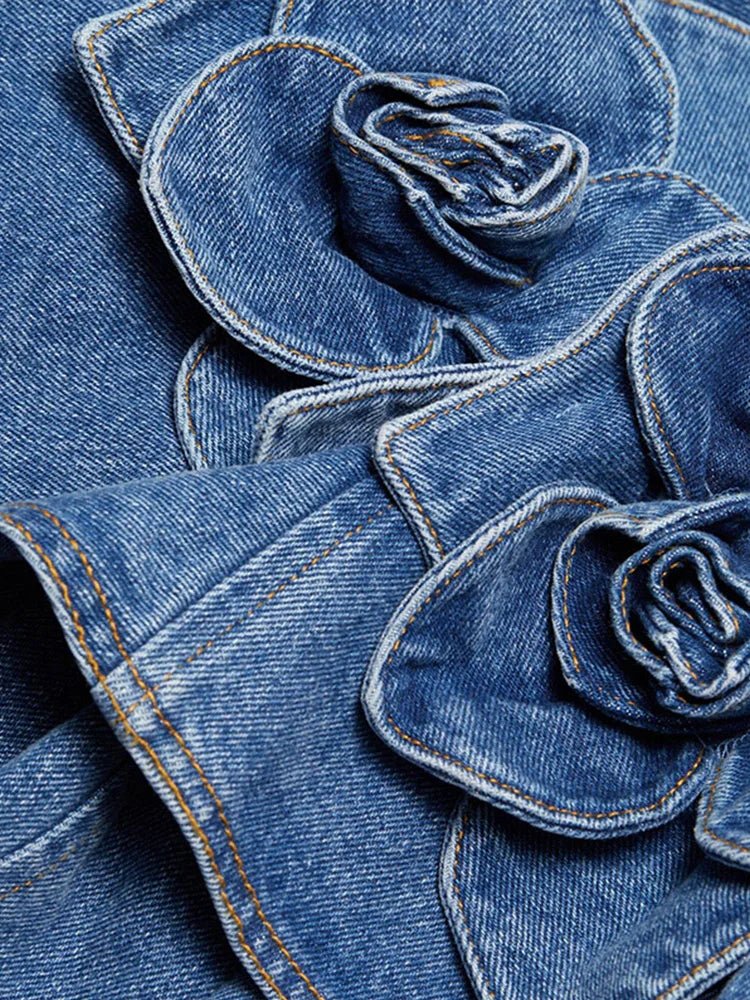 3D Flower Double-layer Denim Dress