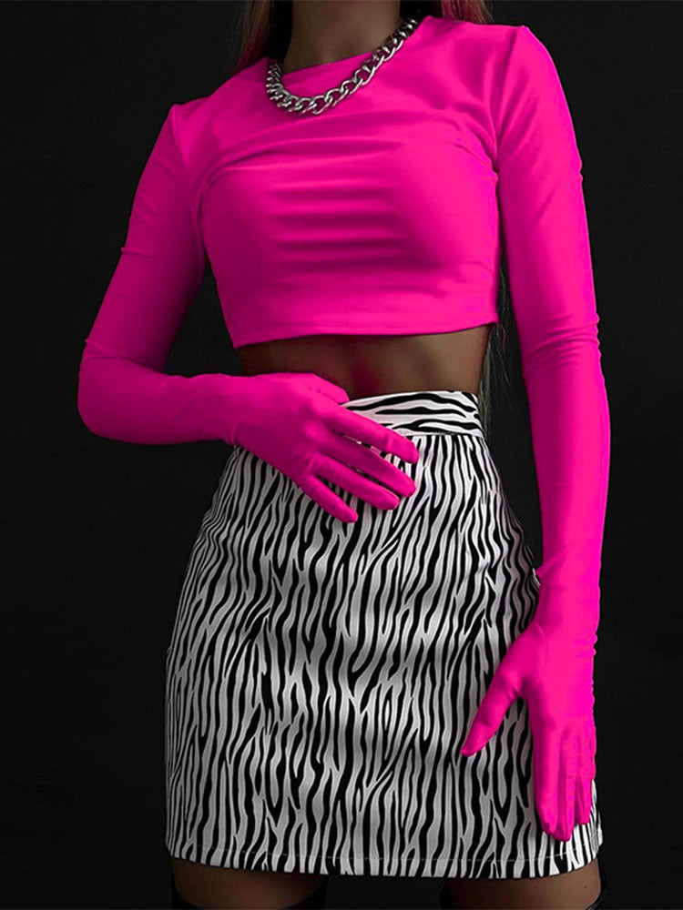 Pydshop Gloves Splicing Crop Tops Women O Neck Slim Solid T Shirts Ladies Fashion Casual Bodycon Tees For Women's Clothing 2024Christmas Gifts