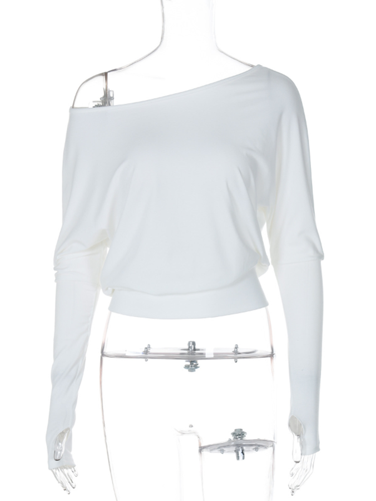 Pydshop White Off-shoulder T-shirt Pollover For Women Loose Casual Short Top Party Club T-shirt Hot Girl Autumn New Long SleeveChristmas Gifts