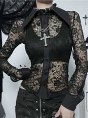Pydshop Gothic See-through Slim Waist Tucked Top