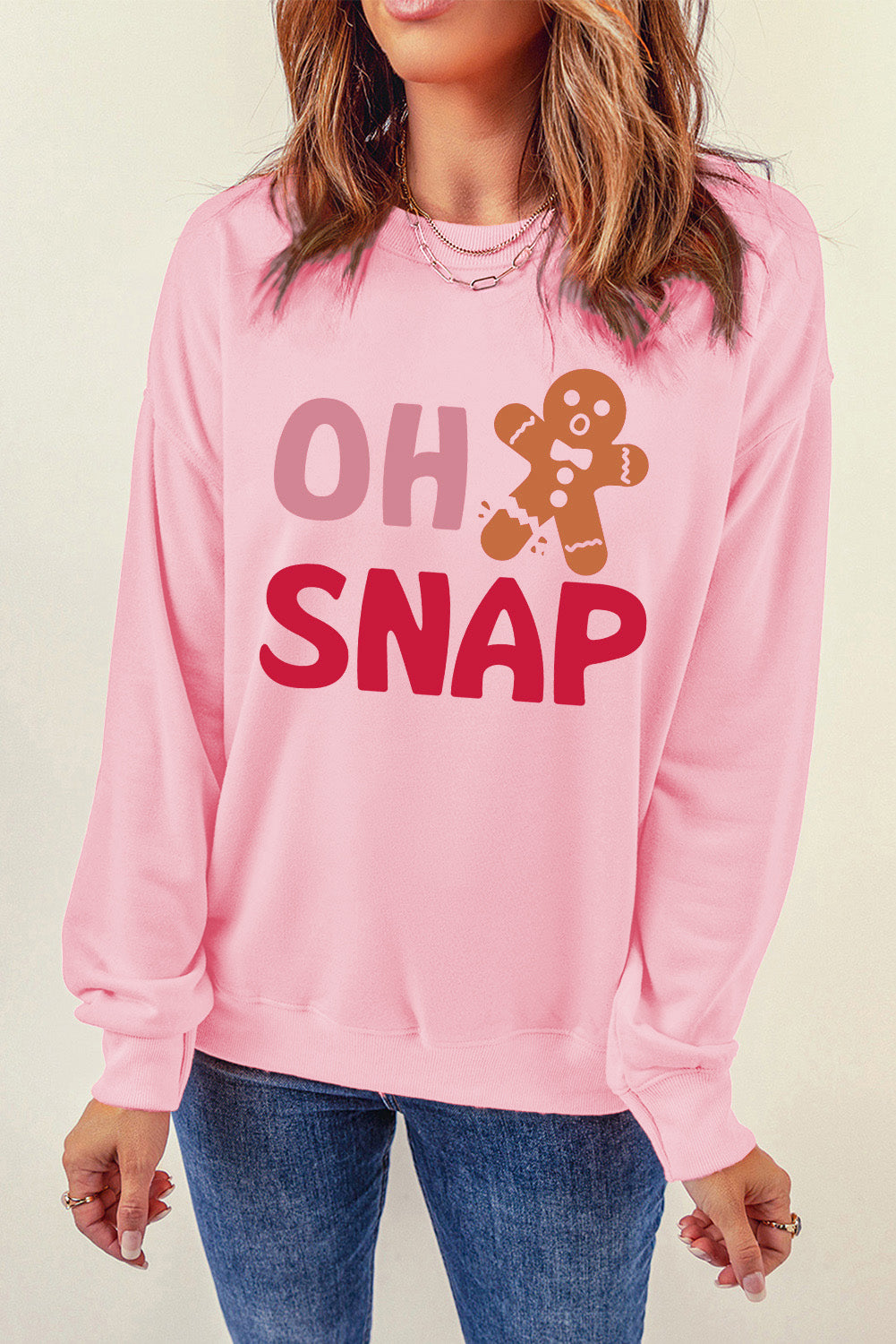 Pink OH SNAP Gingerbread Man Christmas Pullover Sweatshirt