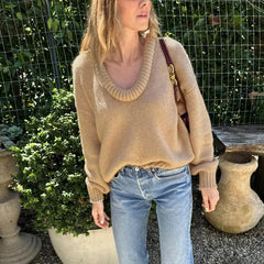 Pydshop Fashion Casual Round Knit Sweater For Women Solid Color Loose Autumn 2024 New Pullovers Long Sleeve Female Knitted TopChristmas Gifts