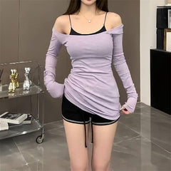 Pydshop Fashion T shirts for Woman Long Sleeve Solid Slim Student Top Daily Streetwear Autumn Casual Shirts Female Basic Tee Y2k Clothes