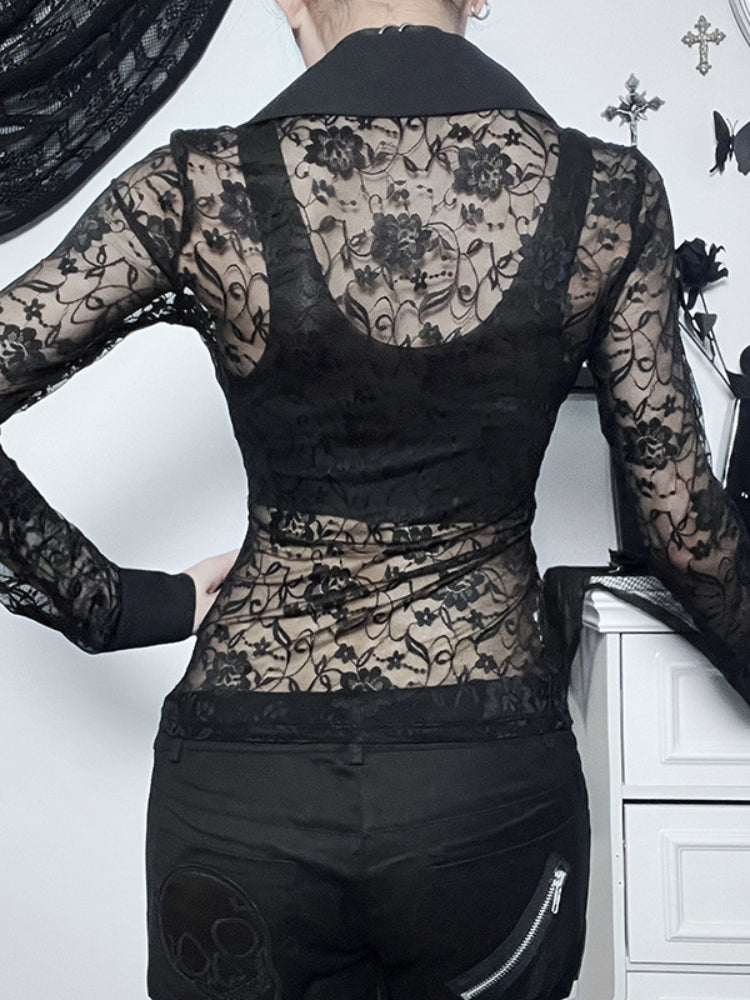 Pydshop Gothic See-through Slim Waist Tucked Top