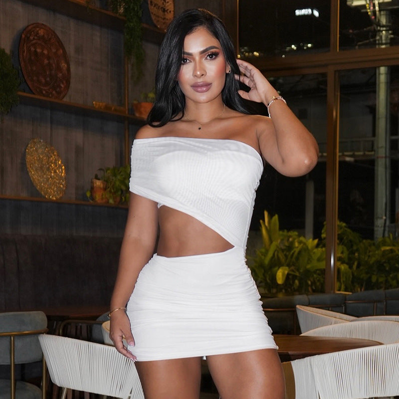 Mesh Stitching Off-Shoulder Waist-Baring Hip Dress
