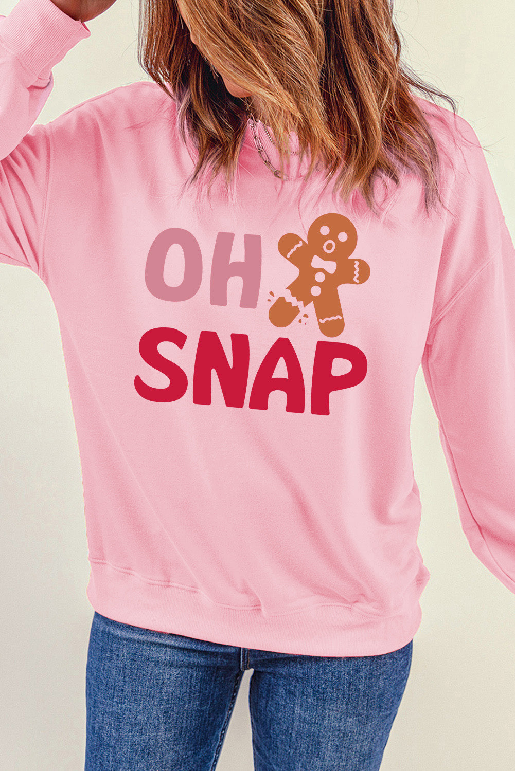 Pink OH SNAP Gingerbread Man Christmas Pullover Sweatshirt