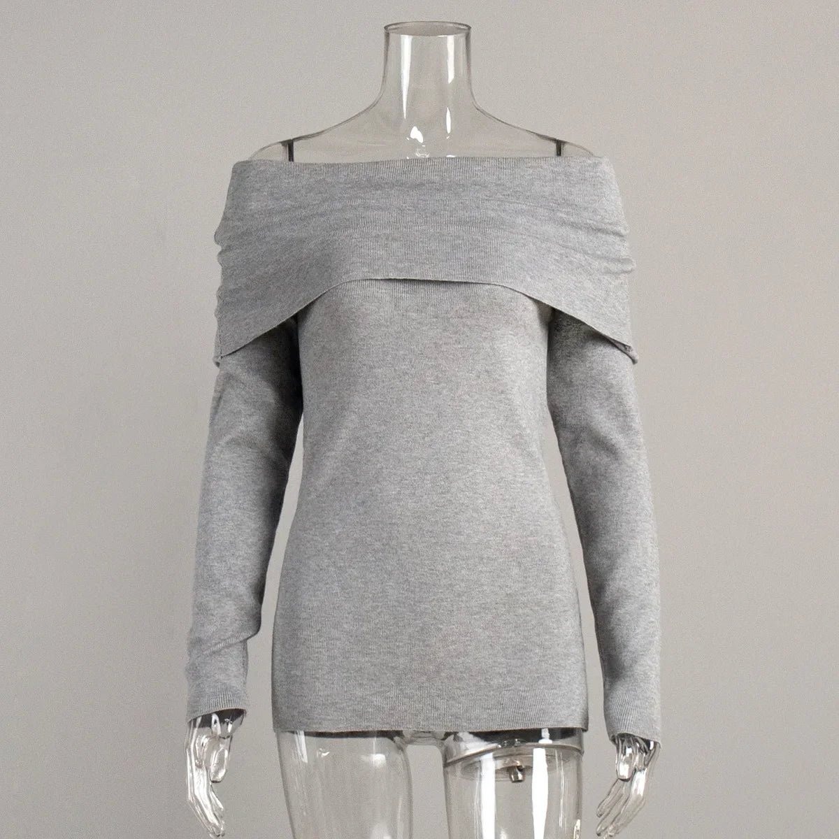 Pydshop Women's Sweater Pullovers Long Sleeve Knitted One-Shoulder Sexy Slim Top Solid Color Autumn Winter  Fashion CasualChristmas Gifts