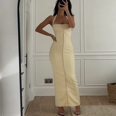 Square Neck Halter Neck High Waist Slim Fit Hip Dress