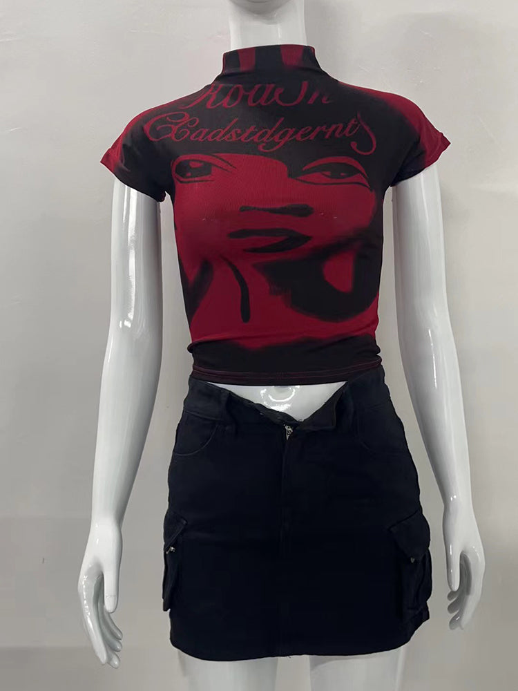 Pydshop Aesthetic Short Sleeve T-shirt Summer Y2k Clothes Gothic Girl Crop Tops Print Vintage Women Casual Baby Tee Streetwear