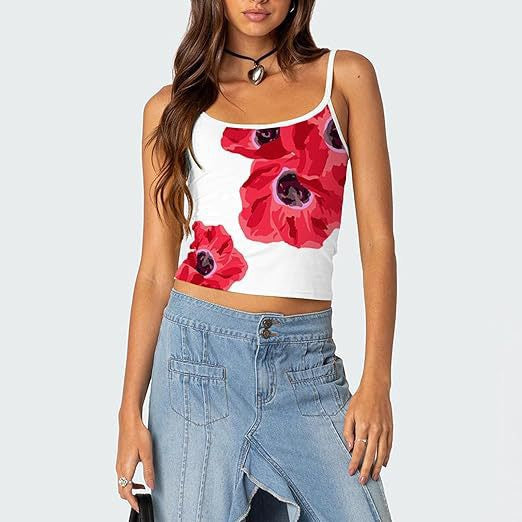 Tulip Mushroom Print Rib Tank Top