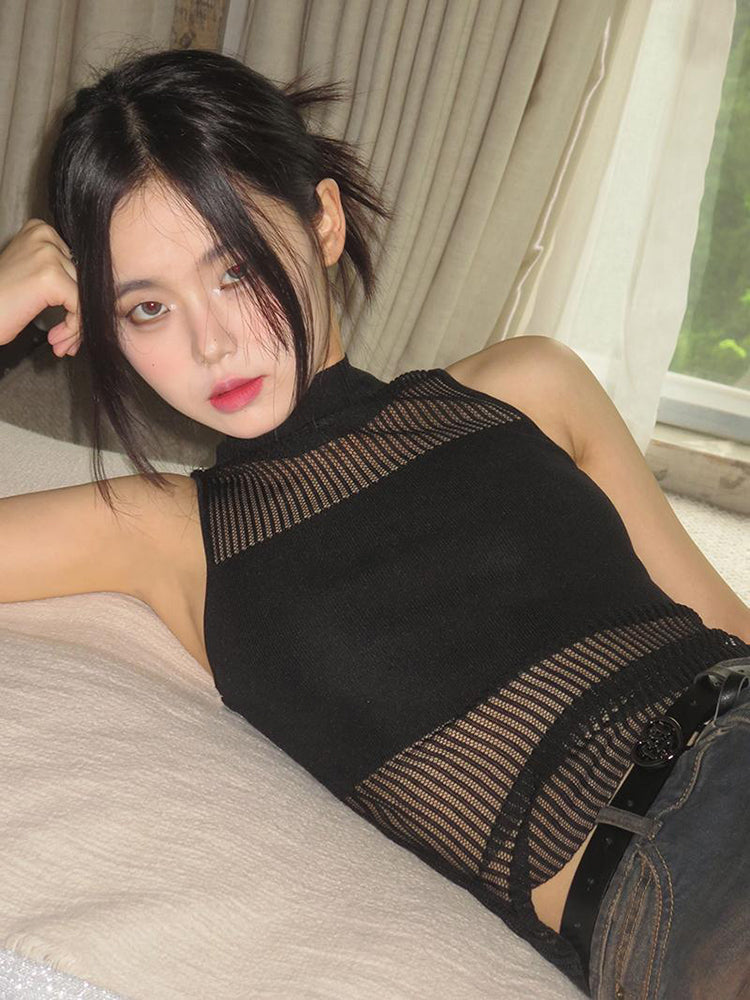 Pydshop Knitted Sleeveless Tank Top Women's Hollow Out Chic And Sexy Thin Summer Tops Y2k Clothing 2024