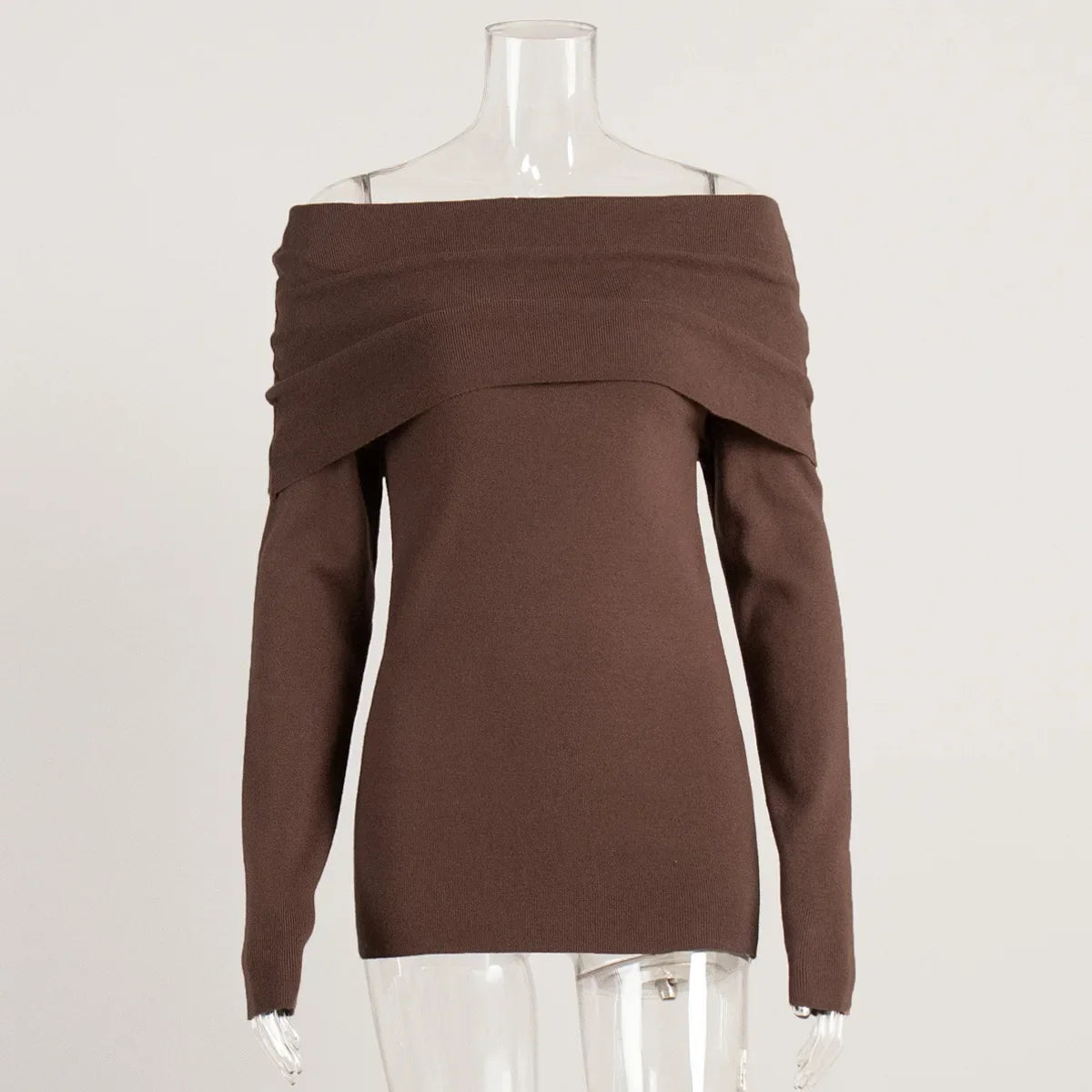 Pydshop Women's Sweater Pullovers Long Sleeve Knitted One-Shoulder Sexy Slim Top Solid Color Autumn Winter  Fashion CasualChristmas Gifts