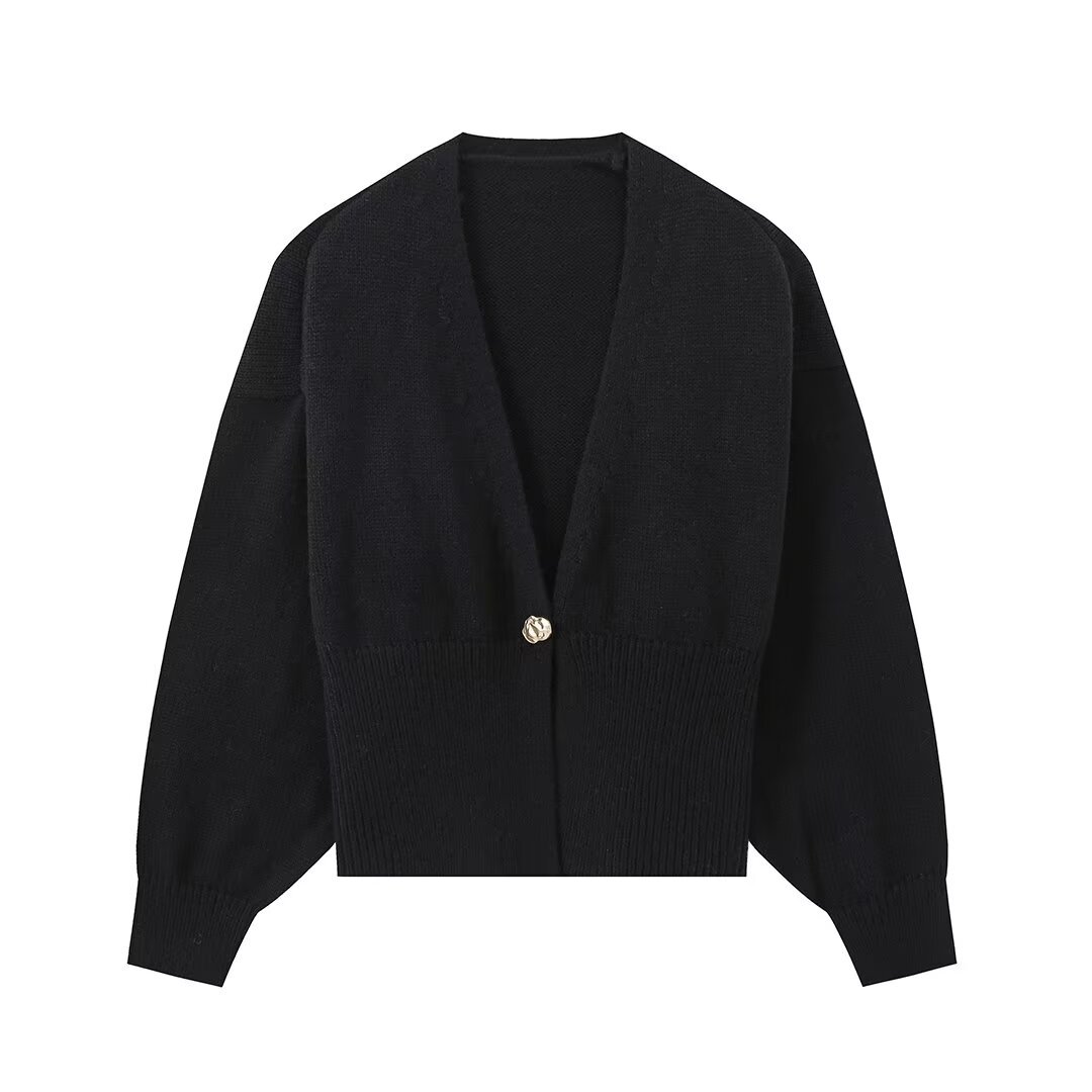 Pydshop Chic Solid Button Knitted Cardigan Women Casual Deep V Neck Long Sleeve Slim Warm Sweater Autumn New Lady Fashion Top