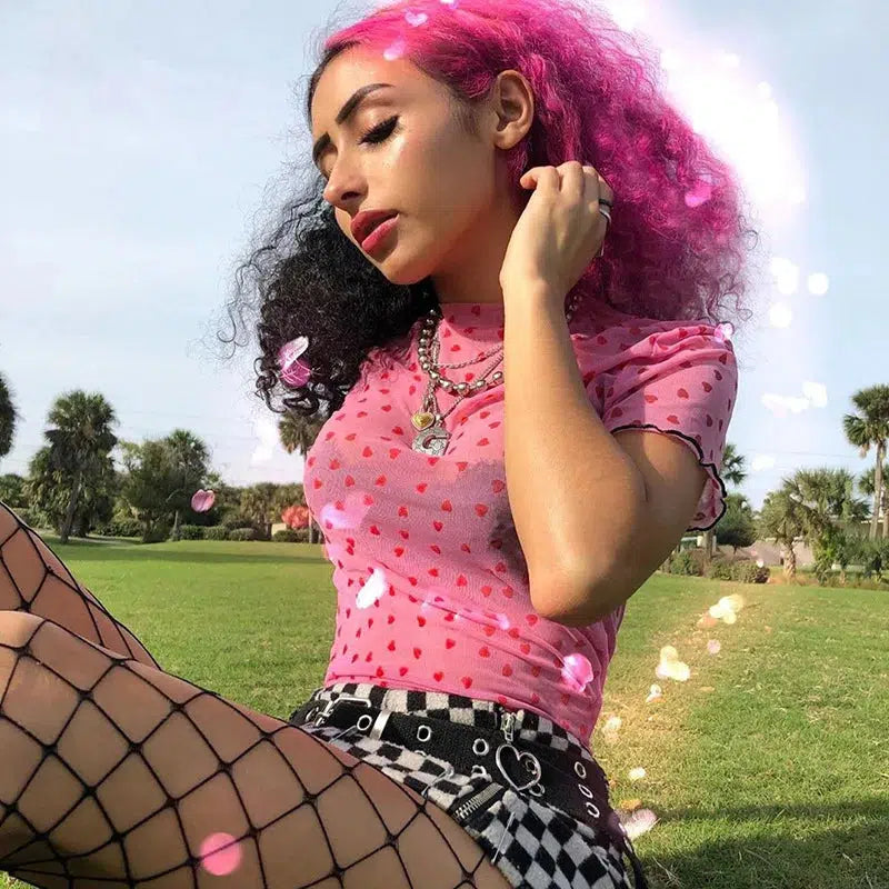 Pydshop Baddie Heart Mesh Crop Top