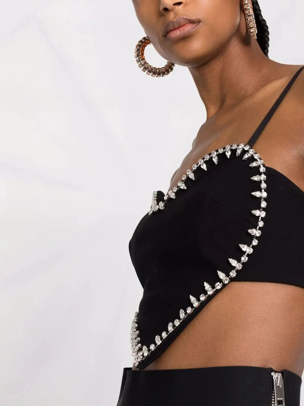Pydshop Black Crystal Trim Heart-shaped Camisole Top