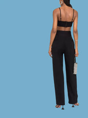 Pydshop Black Crystal Trim Heart-shaped Camisole Top