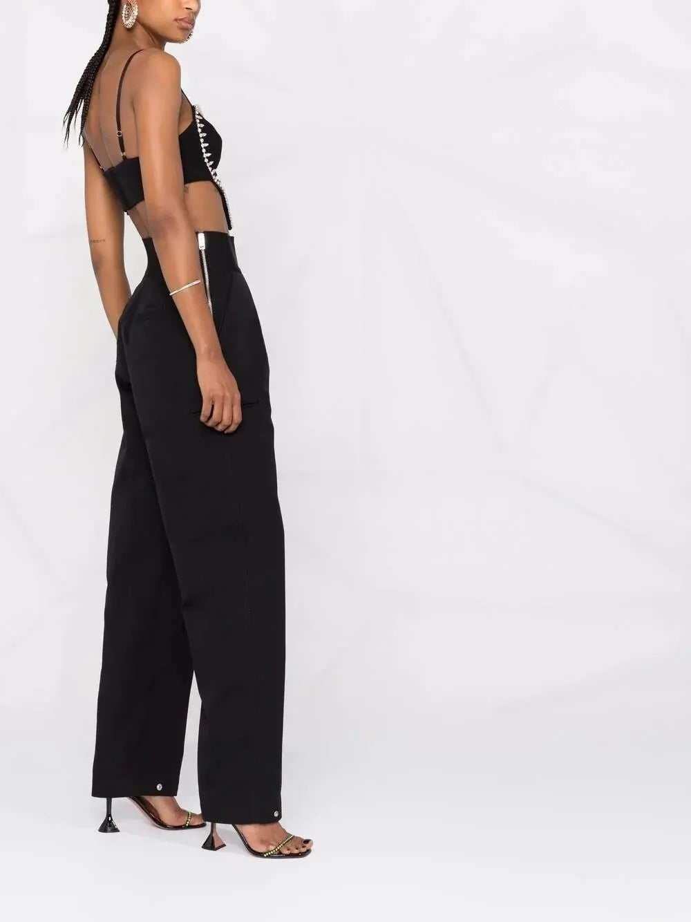 Pydshop Black Crystal Trim Heart-shaped Camisole Top