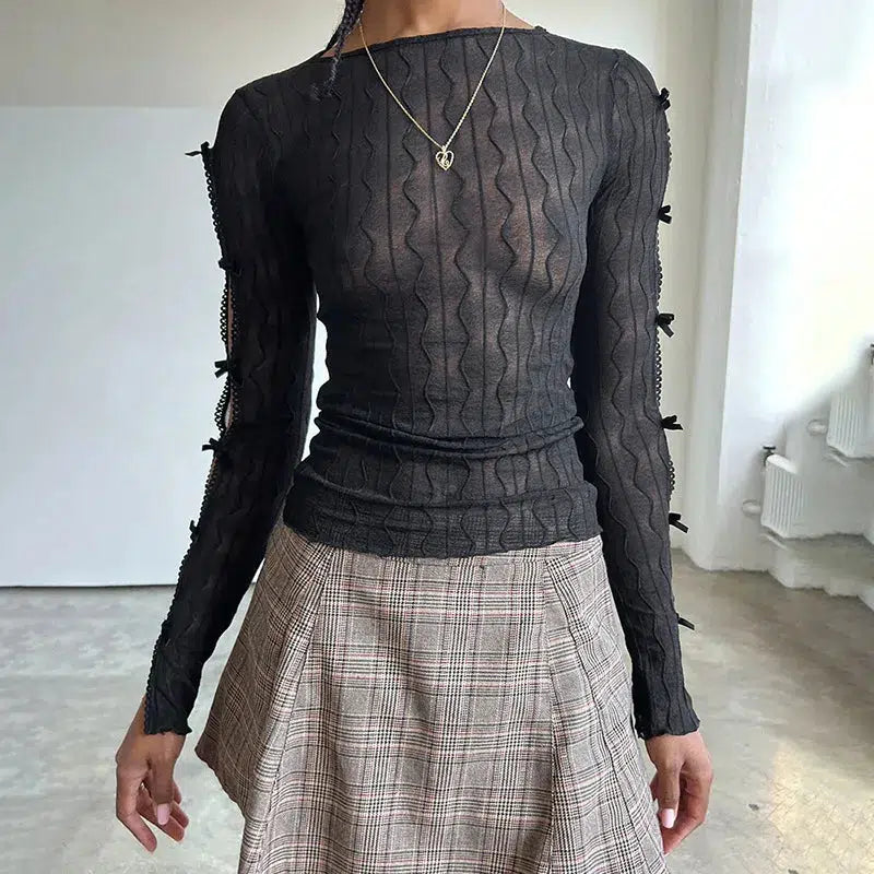 Pydshop Bow Sleeve Sheer Top