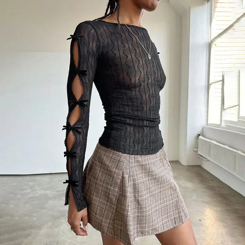 Pydshop Bow Sleeve Sheer Top