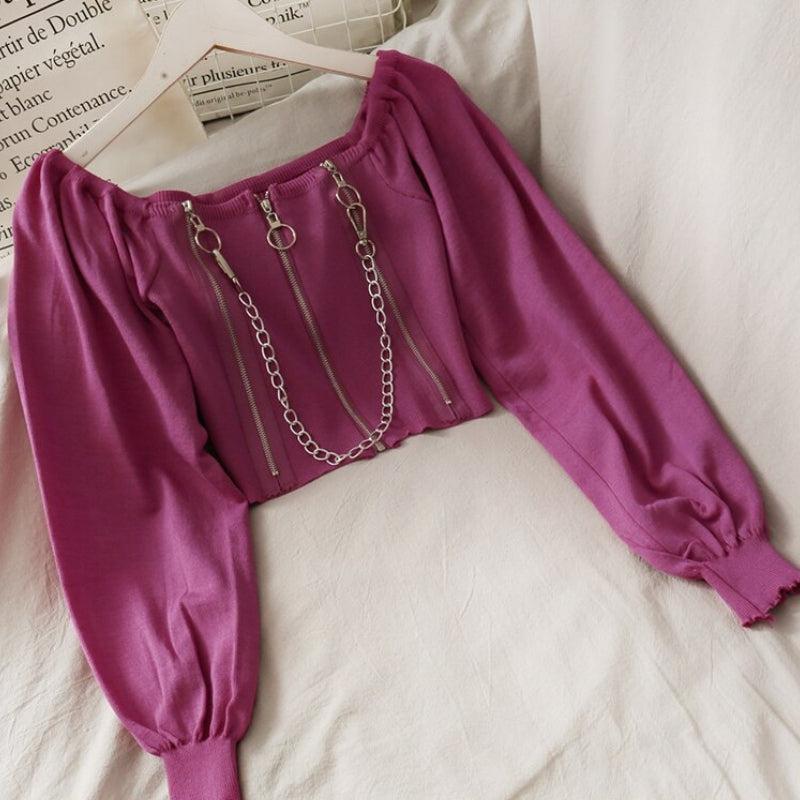 Pydshop Chain Detailed Square Neck Crop Top