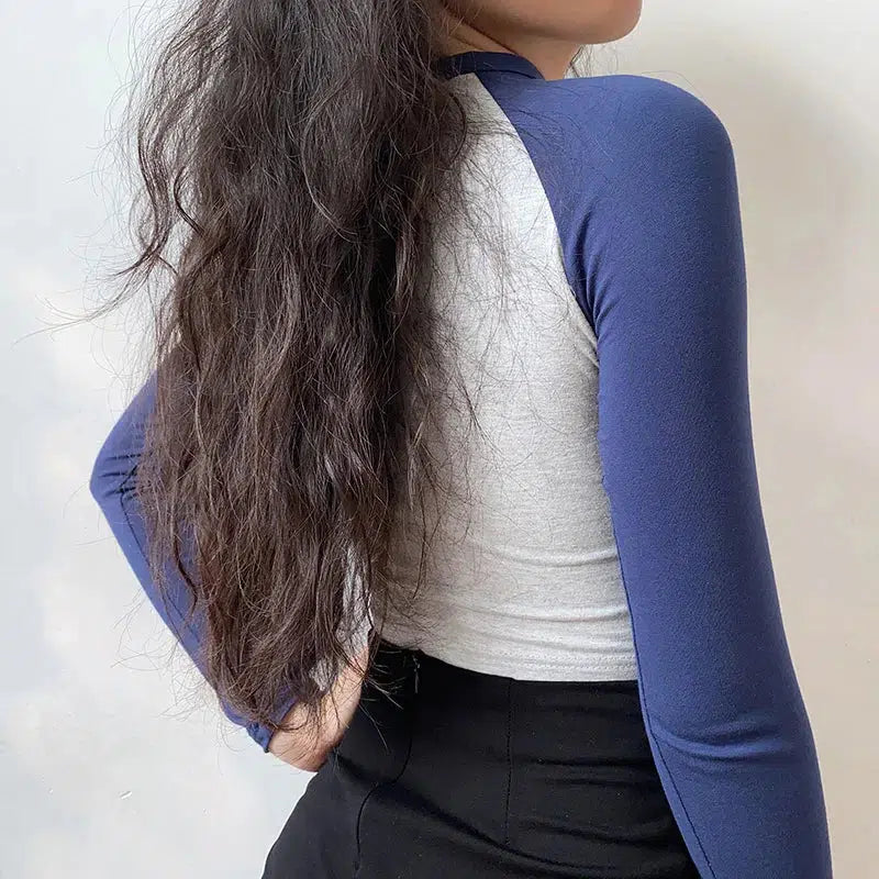 Pydshop Contrast Sleeve College Crop Top