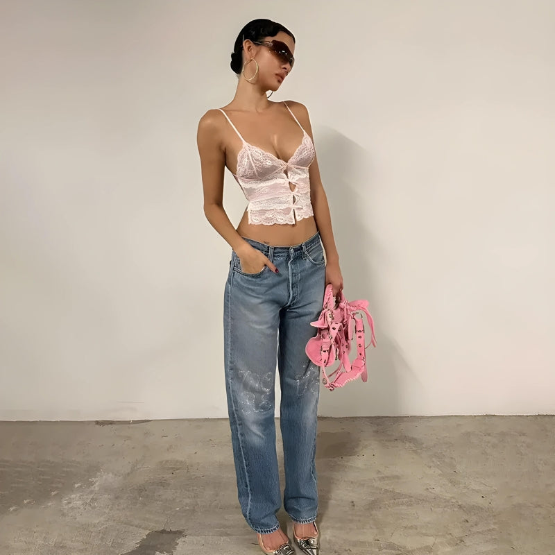 Pydshop Coquette Bow Backless Lace Top