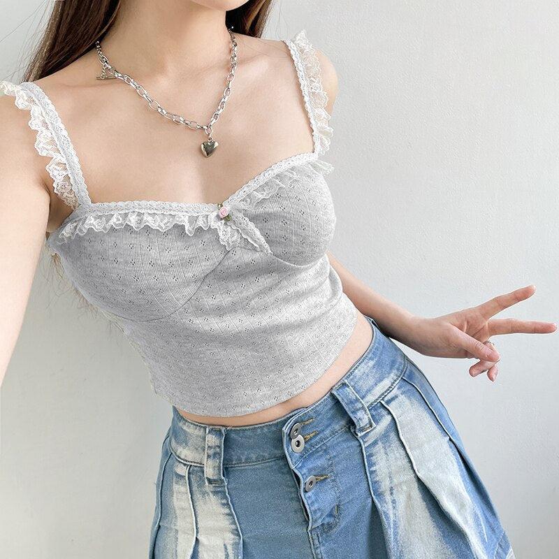 Pydshop Coquette Lace Trimming Crop Top