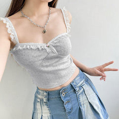 Pydshop Coquette Lace Trimming Crop Top