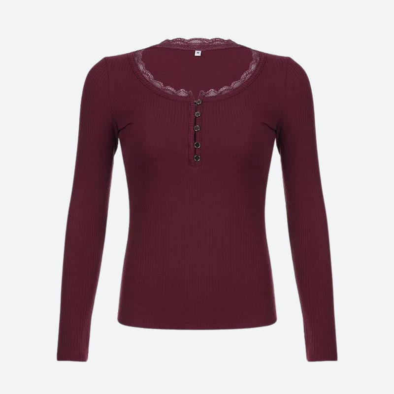 Pydshop Corduroy Lace Trim Top