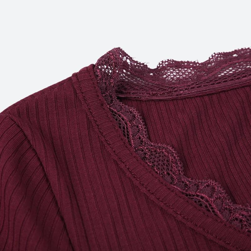Pydshop Corduroy Lace Trim Top