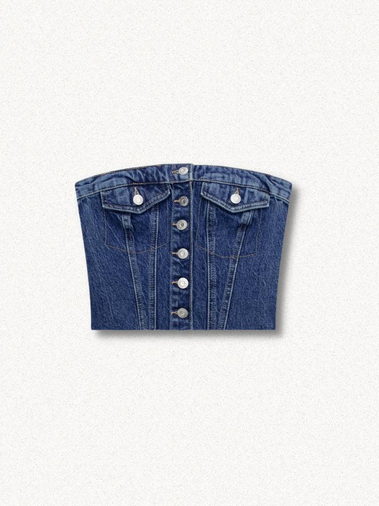 Pydshop Cowgirl Button Up Denim Tube Top