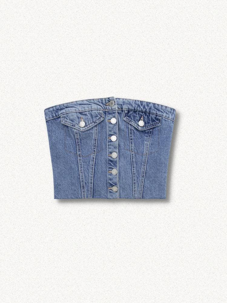 Pydshop Cowgirl Button Up Denim Tube Top