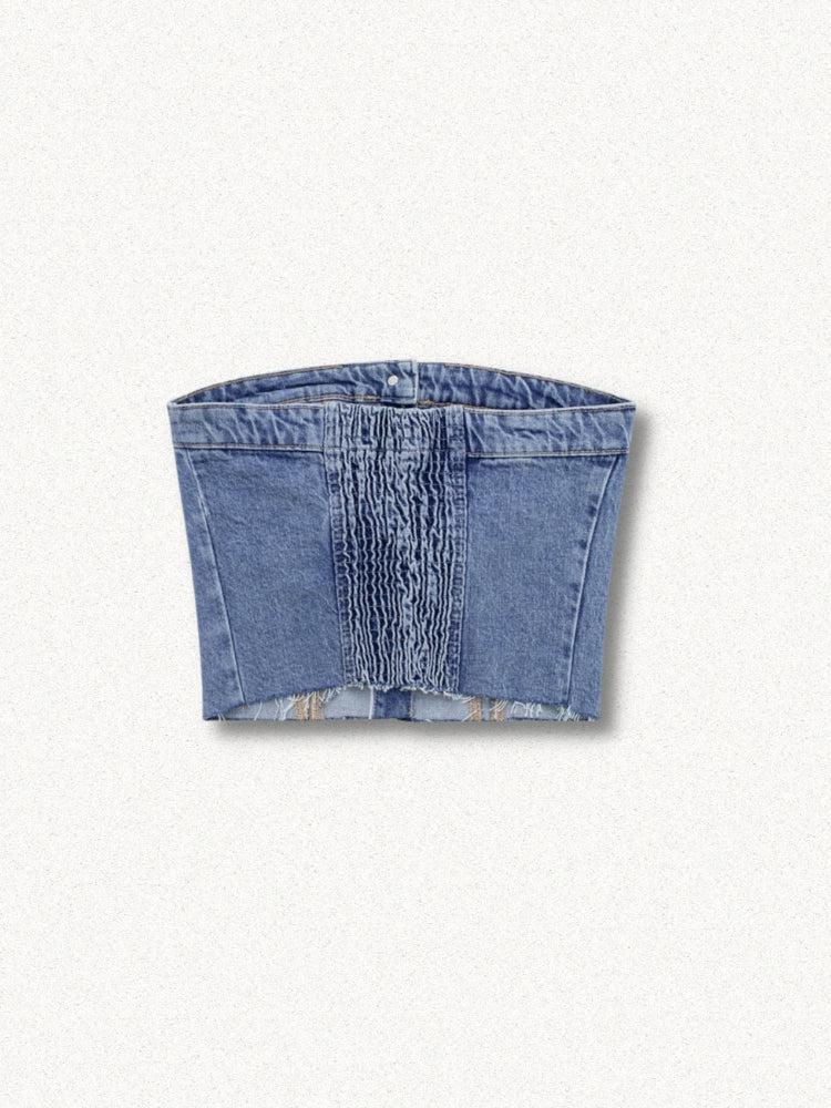Pydshop Cowgirl Button Up Denim Tube Top