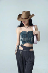 Pydshop Cowgirl Crop Denim Tube Top