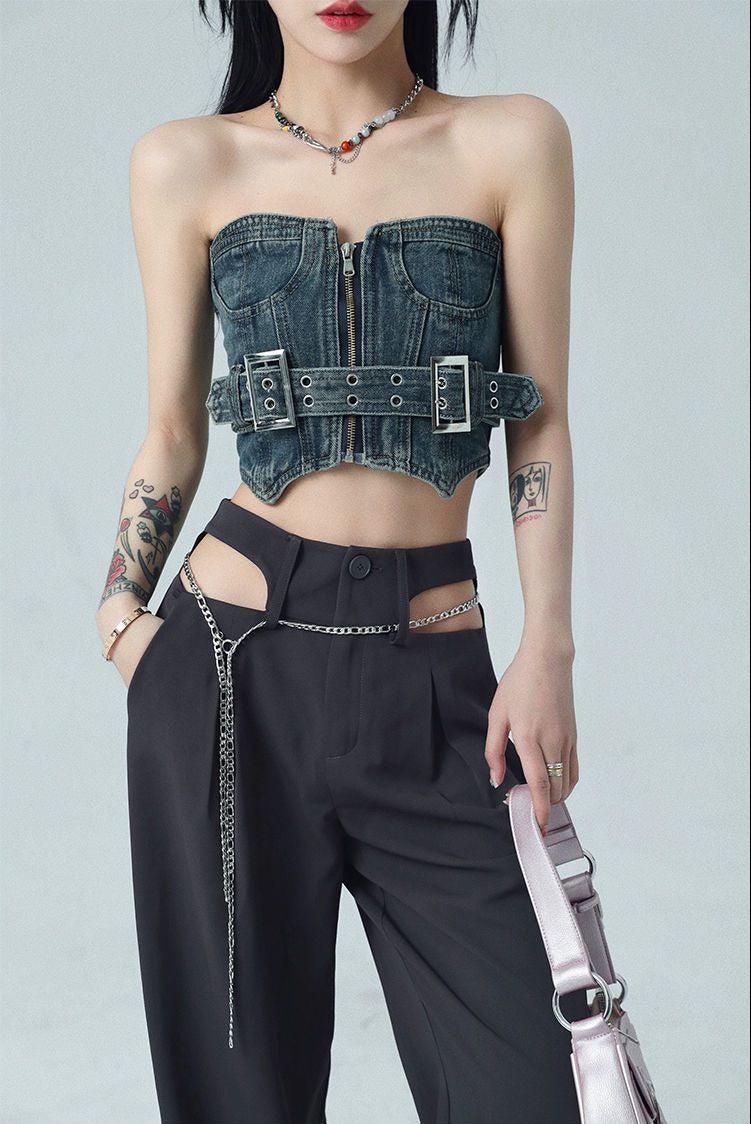 Pydshop Cowgirl Crop Denim Tube Top